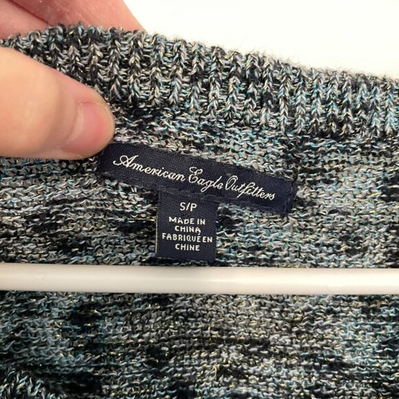 AMERICAN EAGLE Fireside Marled Sweater Blue Navy Blue Gold Metallic Cotton Small - Picture 4 of 16
